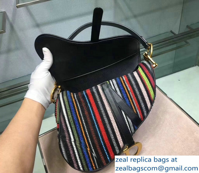 DIOR Multi-Coloured Stripes saddle FLAP BAG - Click Image to Close