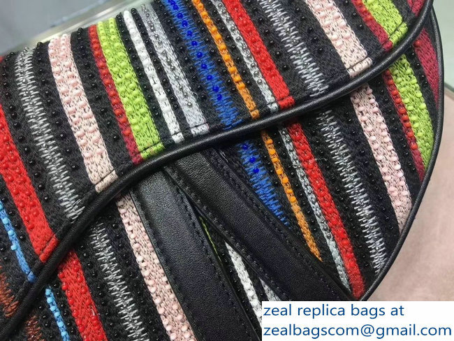 DIOR Multi-Coloured Stripes saddle FLAP BAG