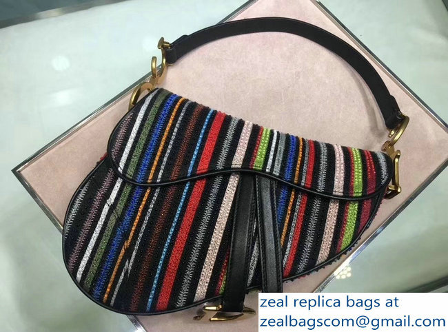 DIOR Multi-Coloured Stripes saddle FLAP BAG