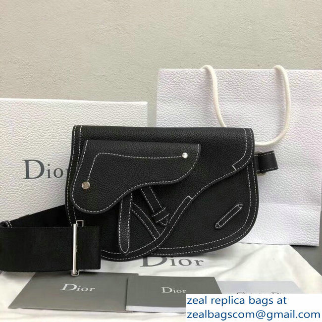 Dior DIOR X KAWS Grained Calfskin Pouch Saddle Shoulder Bag Black 2019