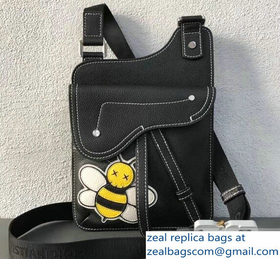 Dior Grained Calfskin Saddle Messenger Bag DIOR x KAWS Black 2019