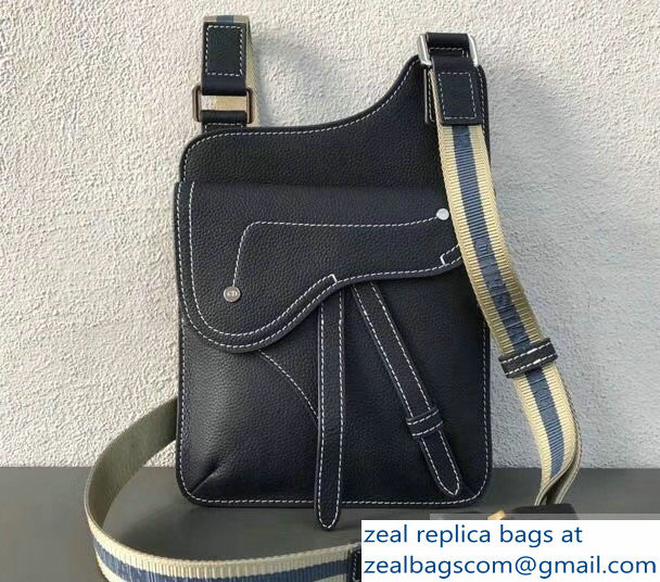 Dior Grained Calfskin Saddle Messenger Bag Navy Blue 2019