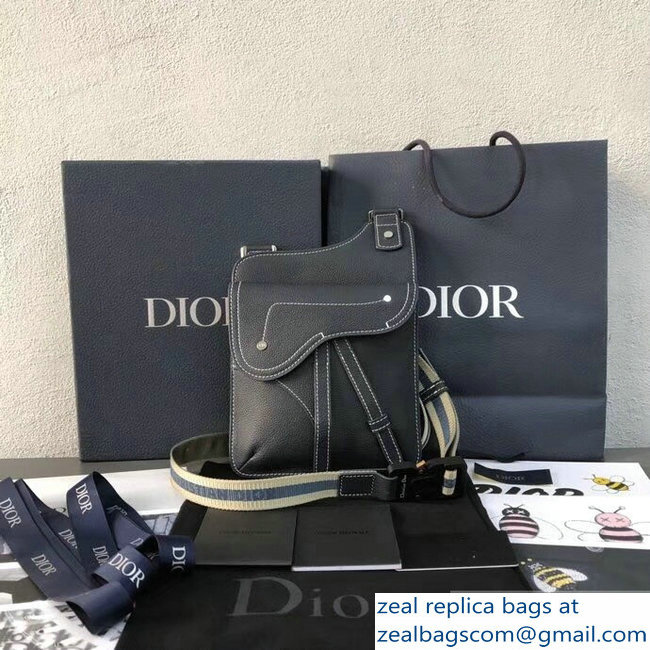 Dior Grained Calfskin Saddle Messenger Bag Navy Blue 2019