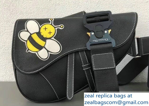 Dior Grained Calfskin Saddle Shoulder Belt Bag DIOR x KAWS Black 2019