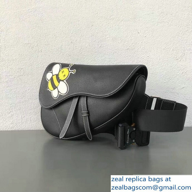 Dior Grained Calfskin Saddle Shoulder Belt Bag DIOR x KAWS Black 2019
