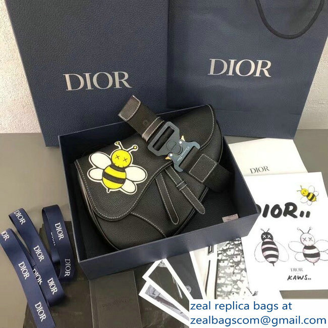 Dior Grained Calfskin Saddle Shoulder Belt Bag DIOR x KAWS Black 2019