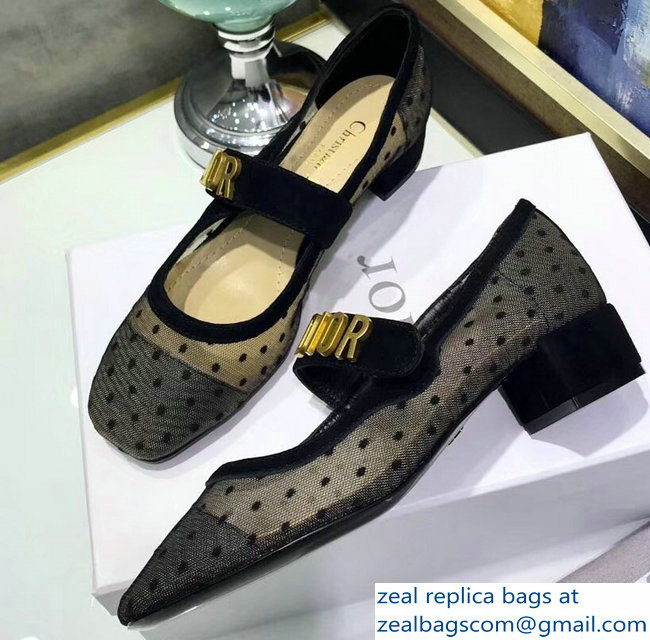 Dior Heel 3cm Baby-D Ballet Pumps Dotted Swiss Black Tulle 2019