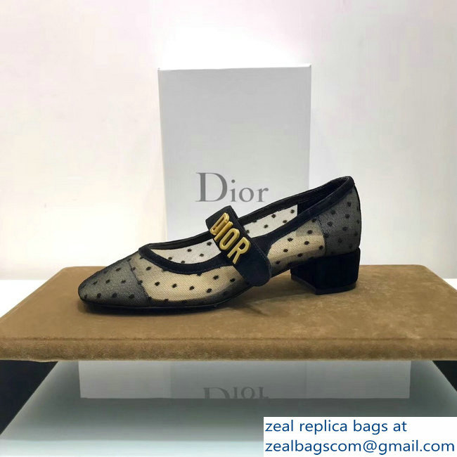 Dior Heel 3cm Baby-D Ballet Pumps Dotted Swiss Black Tulle 2019