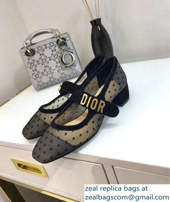 Dior Heel 3cm Baby-D Ballet Pumps Dotted Swiss Black Tulle 2019