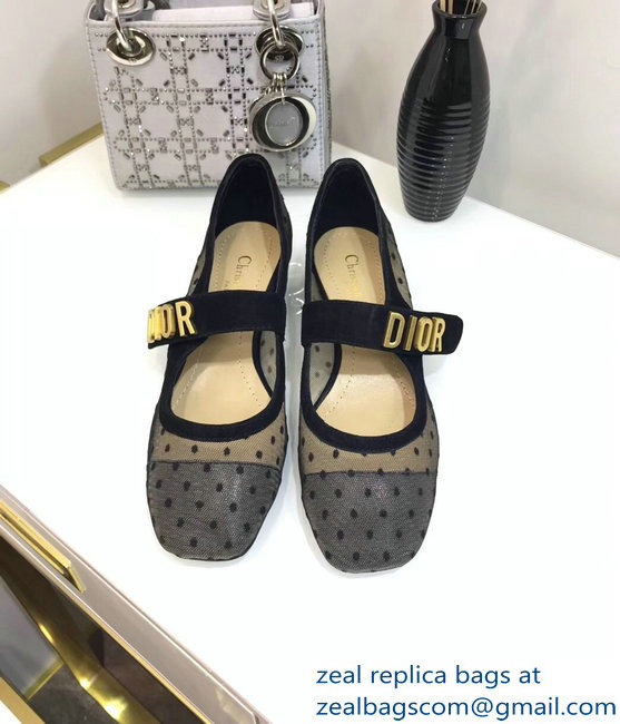 Dior Heel 3cm Baby-D Ballet Pumps Dotted Swiss Black Tulle 2019