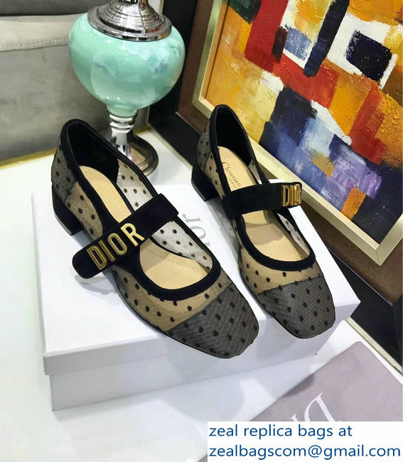 Dior Heel 3cm Baby-D Ballet Pumps Dotted Swiss Black Tulle 2019 - Click Image to Close