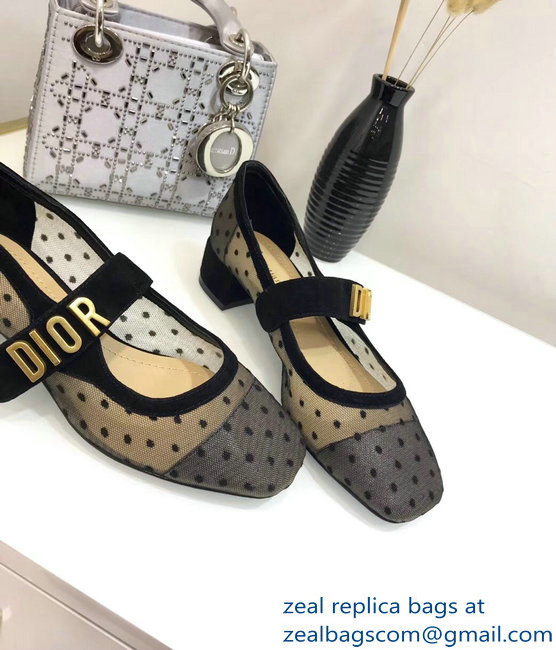 Dior Heel 3cm Baby-D Ballet Pumps Dotted Swiss Black Tulle 2019
