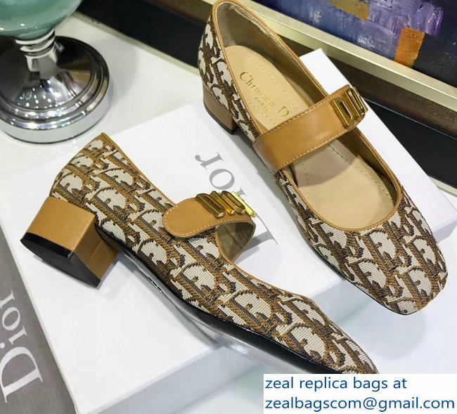 Dior Heel 3cm Baby-D Ballet Pumps Obliuqe Jacquard Canvas Brown 2019