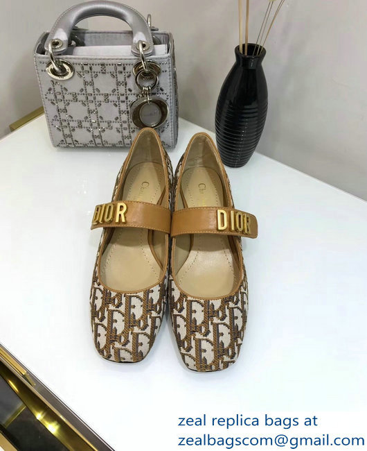 Dior Heel 3cm Baby-D Ballet Pumps Obliuqe Jacquard Canvas Brown 2019