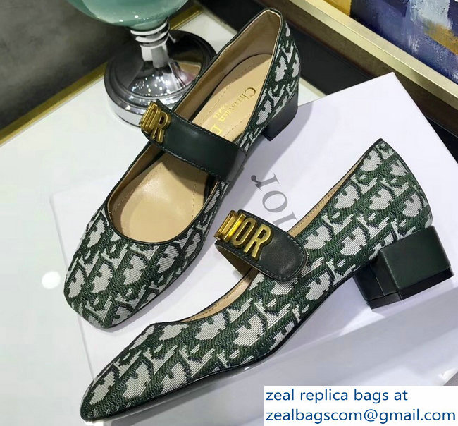 Dior Heel 3cm Baby-D Ballet Pumps Obliuqe Jacquard Canvas Green 2019