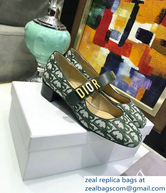 Dior Heel 3cm Baby-D Ballet Pumps Obliuqe Jacquard Canvas Green 2019