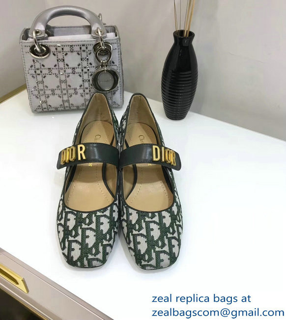 Dior Heel 3cm Baby-D Ballet Pumps Obliuqe Jacquard Canvas Green 2019