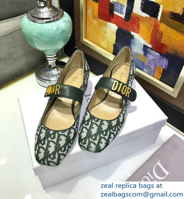 Dior Heel 3cm Baby-D Ballet Pumps Obliuqe Jacquard Canvas Green 2019