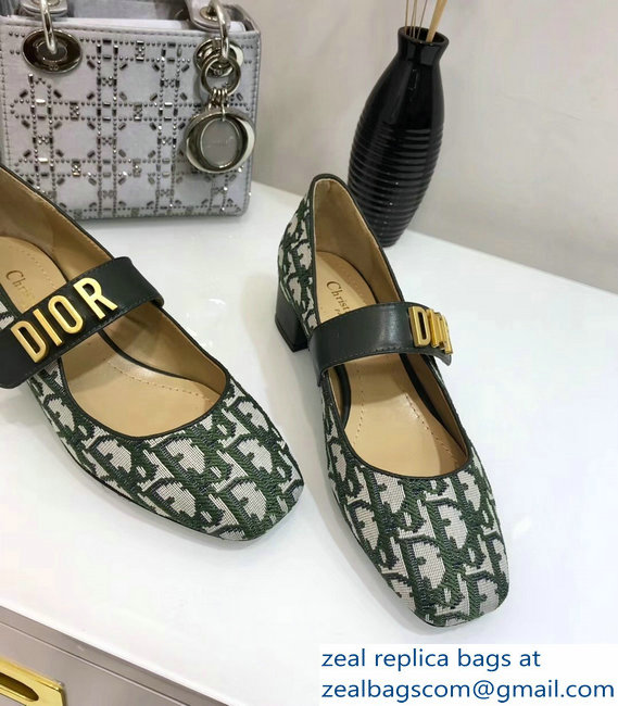 Dior Heel 3cm Baby-D Ballet Pumps Obliuqe Jacquard Canvas Green 2019 - Click Image to Close