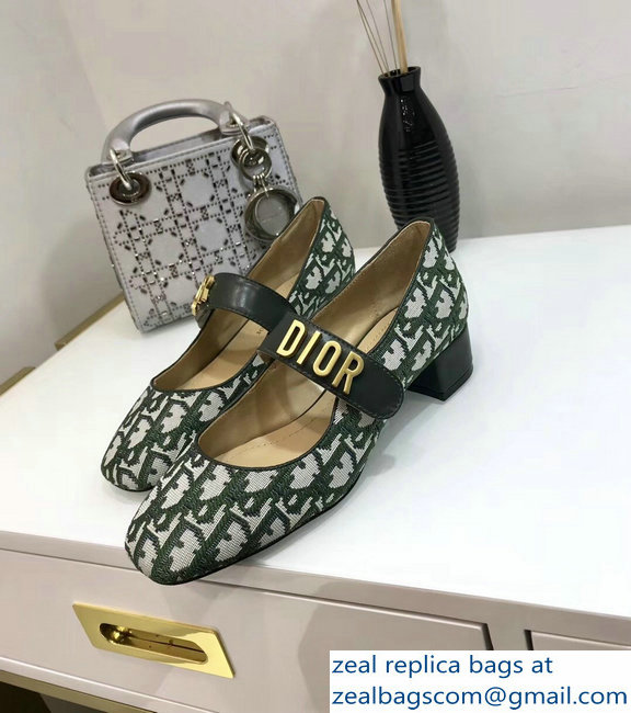 Dior Heel 3cm Baby-D Ballet Pumps Obliuqe Jacquard Canvas Green 2019