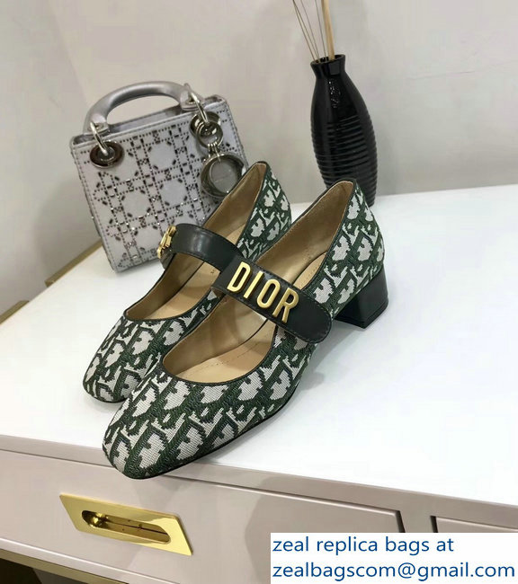 Dior Heel 3cm Baby-D Ballet Pumps Obliuqe Jacquard Canvas Green 2019 - Click Image to Close