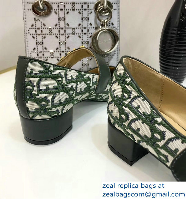 Dior Heel 3cm Baby-D Ballet Pumps Obliuqe Jacquard Canvas Green 2019