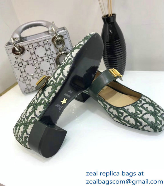 Dior Heel 3cm Baby-D Ballet Pumps Obliuqe Jacquard Canvas Green 2019 - Click Image to Close