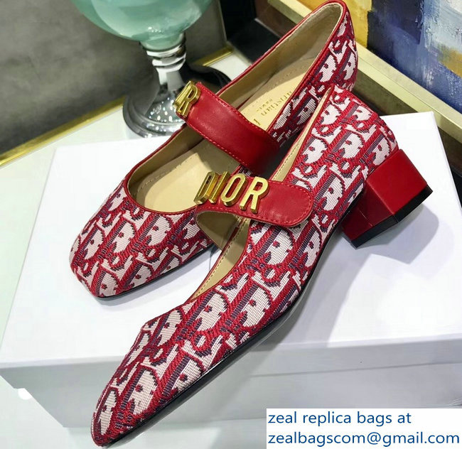Dior Heel 3cm Baby-D Ballet Pumps Obliuqe Jacquard Canvas Red 2019