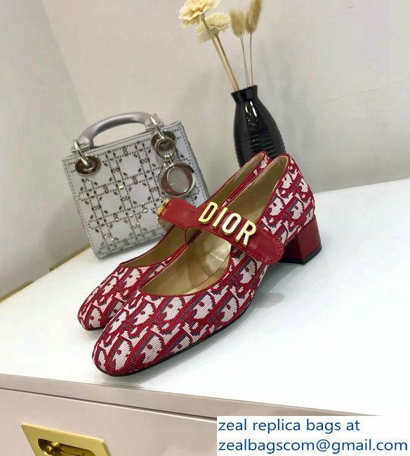 Dior Heel 3cm Baby-D Ballet Pumps Obliuqe Jacquard Canvas Red 2019 - Click Image to Close