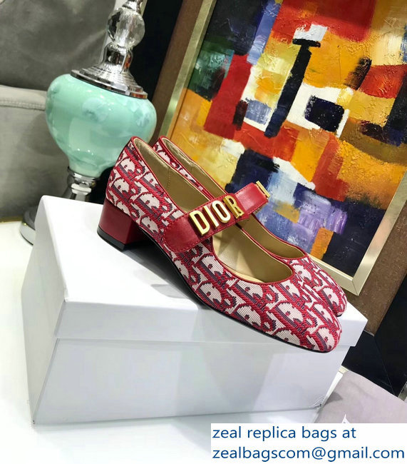 Dior Heel 3cm Baby-D Ballet Pumps Obliuqe Jacquard Canvas Red 2019