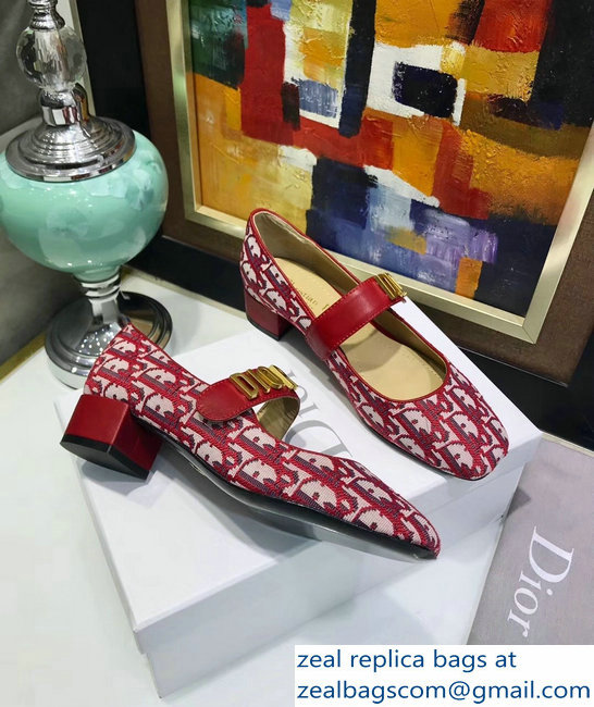 Dior Heel 3cm Baby-D Ballet Pumps Obliuqe Jacquard Canvas Red 2019