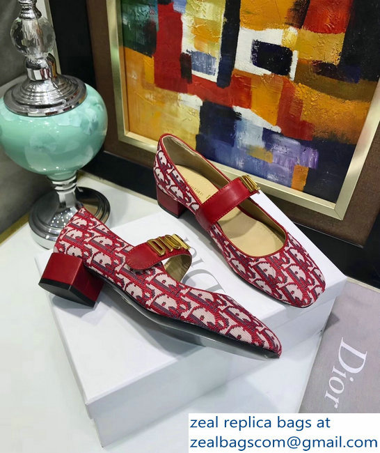 Dior Heel 3cm Baby-D Ballet Pumps Obliuqe Jacquard Canvas Red 2019 - Click Image to Close