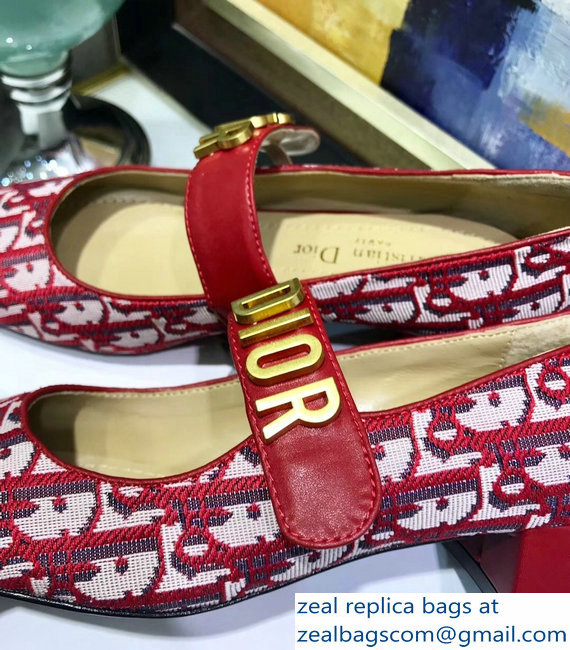 Dior Heel 3cm Baby-D Ballet Pumps Obliuqe Jacquard Canvas Red 2019 - Click Image to Close