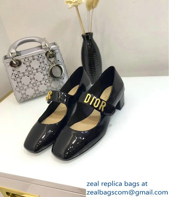 Dior Heel 3cm Baby-D Ballet Pumps Patent Black 2019 - Click Image to Close