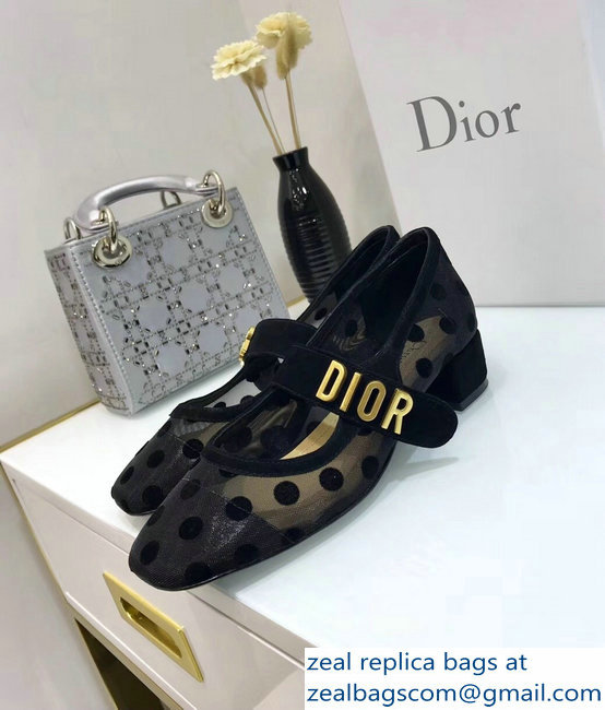 Dior Heel 3cm Baby-D Ballet Pumps Polka Dots Black Tulle 2019 - Click Image to Close