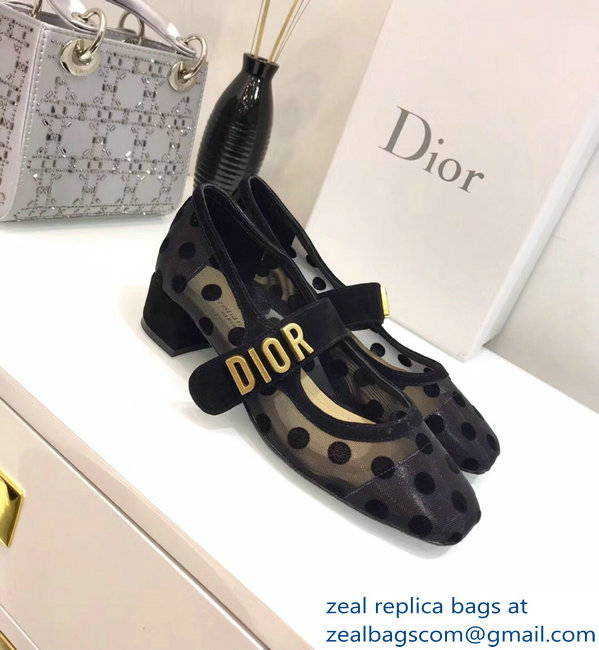 Dior Heel 3cm Baby-D Ballet Pumps Polka Dots Black Tulle 2019 - Click Image to Close