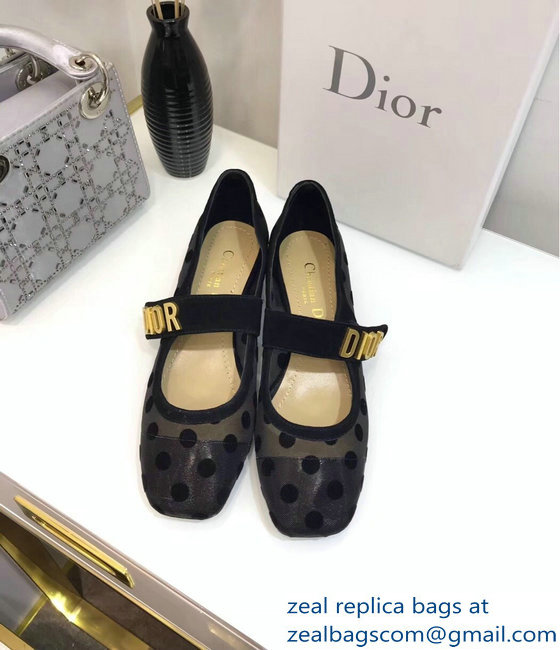 Dior Heel 3cm Baby-D Ballet Pumps Polka Dots Black Tulle 2019 - Click Image to Close