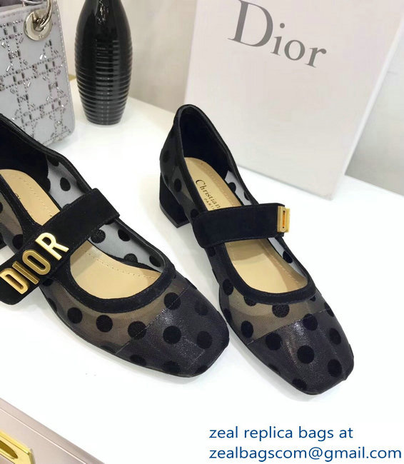 Dior Heel 3cm Baby-D Ballet Pumps Polka Dots Black Tulle 2019 - Click Image to Close