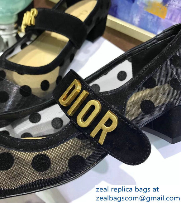 Dior Heel 3cm Baby-D Ballet Pumps Polka Dots Black Tulle 2019