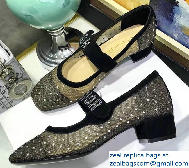 Dior Heel 3cm Baby-D Ballet Pumps Silver Dotted Swiss Black Tulle 2019