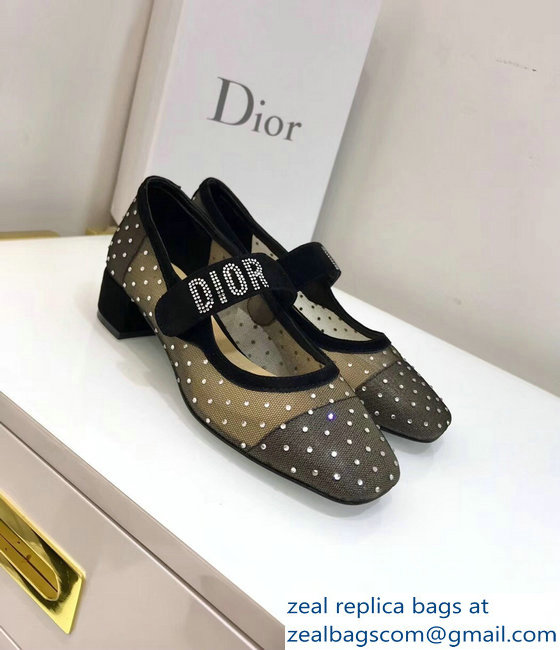 Dior Heel 3cm Baby-D Ballet Pumps Silver Dotted Swiss Black Tulle 2019