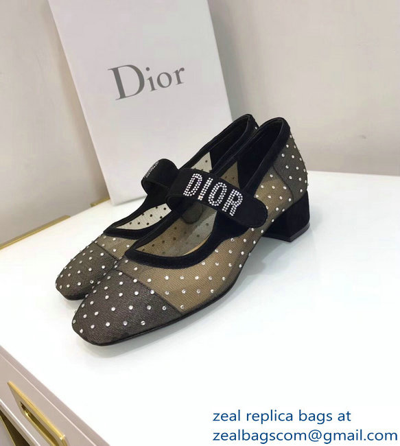 Dior Heel 3cm Baby-D Ballet Pumps Silver Dotted Swiss Black Tulle 2019