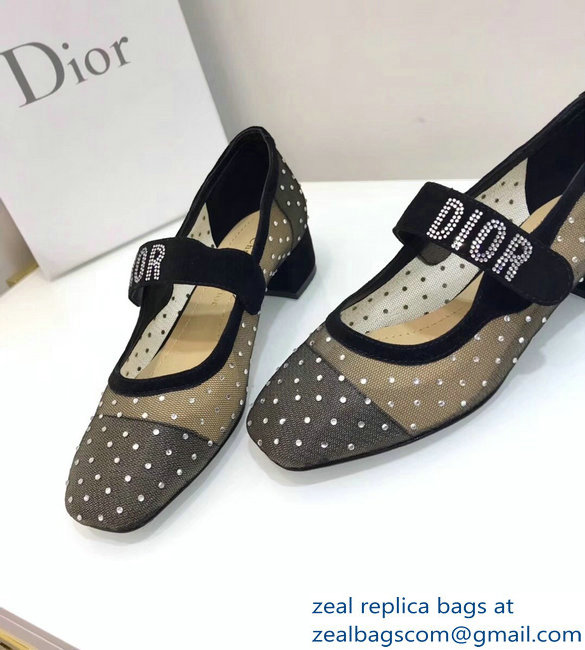 Dior Heel 3cm Baby-D Ballet Pumps Silver Dotted Swiss Black Tulle 2019