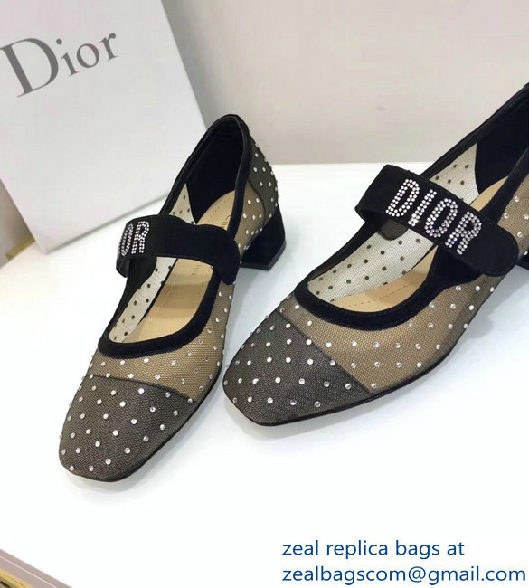 Dior Heel 3cm Baby-D Ballet Pumps Silver Dotted Swiss Black Tulle 2019 - Click Image to Close