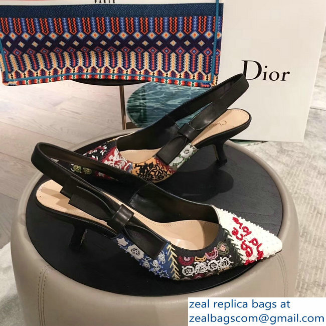 Dior Heel 6.5cm Embroidered Slingback Pumps High-Heeled Shoe 2019 - Click Image to Close