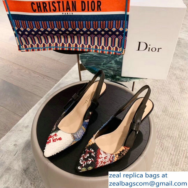 Dior Heel 6.5cm Embroidered Slingback Pumps High-Heeled Shoe 2019 - Click Image to Close