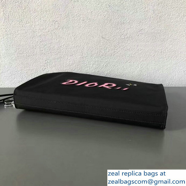 Dior Nylon Bee DIOR X KAWS Pouch Clutch Bag Black with Pink Logo 2019