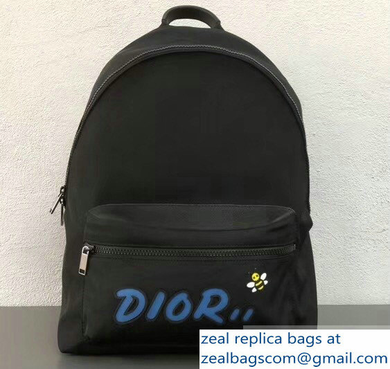 Dior Nylon Bee DIOR X KAWS Rider Backpack Bag Black with Blue Logo 2019 - Click Image to Close
