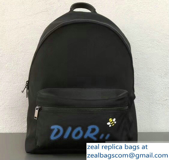 Dior Nylon Bee DIOR X KAWS Rider Backpack Bag Black with Blue Logo 2019