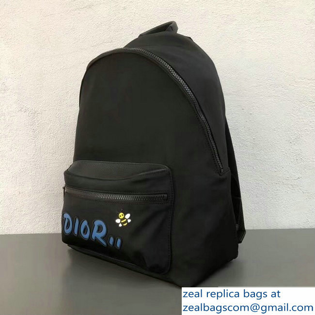 Dior Nylon Bee DIOR X KAWS Rider Backpack Bag Black with Blue Logo 2019